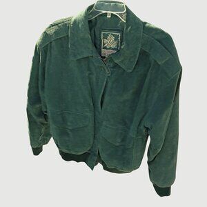 Vintage 90's Outdoor Exchange Woman's Green Leather Bomber Zip Jacket Medium